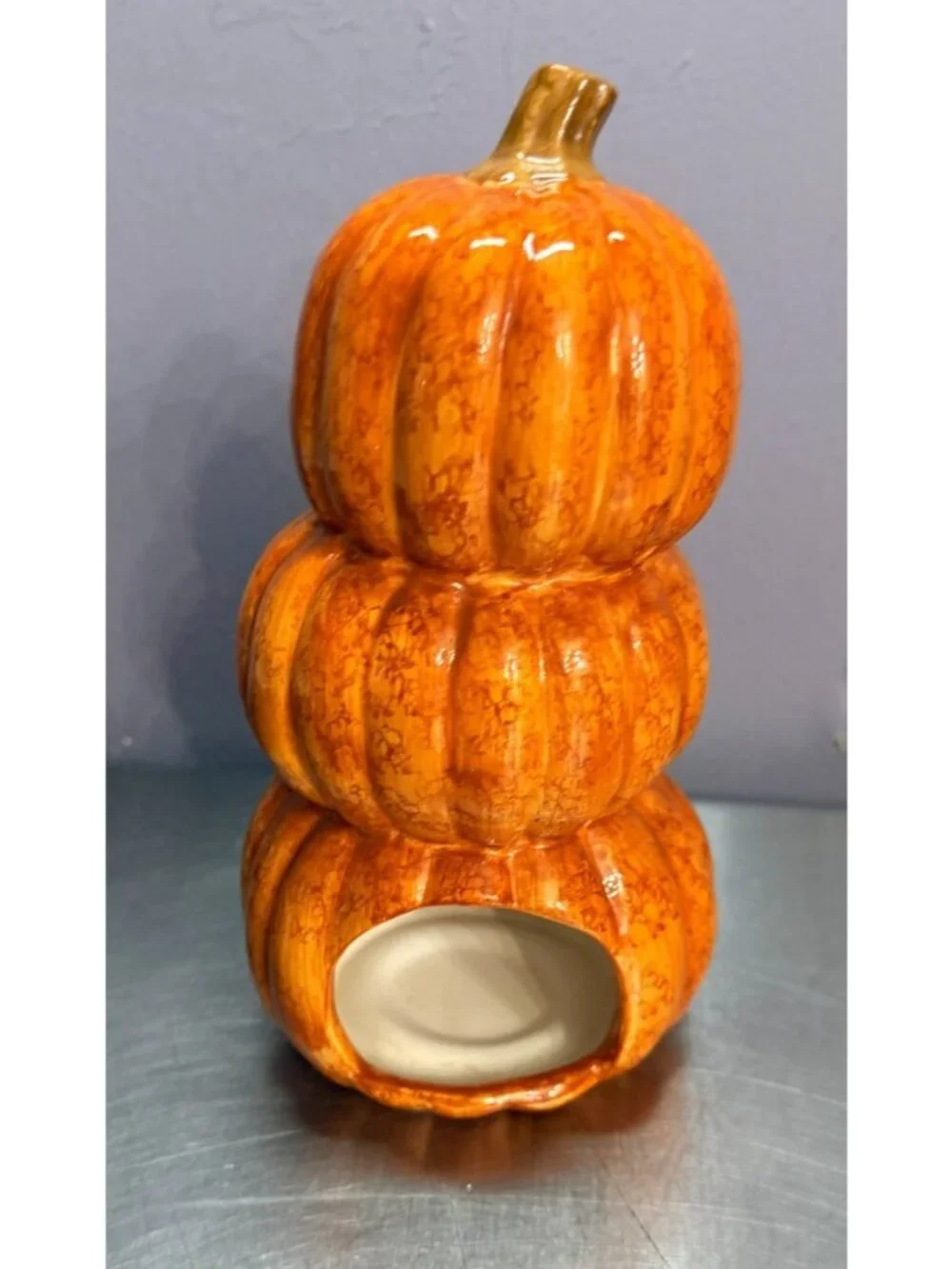 Vintage Russ Berrie Ceramic Stacked Jack O' Lantern Tealight Candle Holder 28683